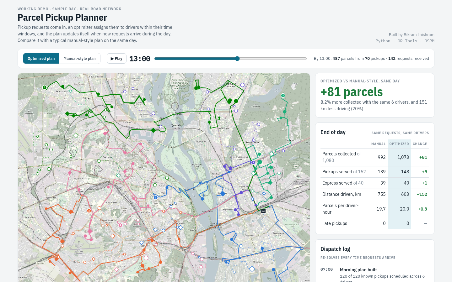 Parcel Pickup Optimiser map screenshot